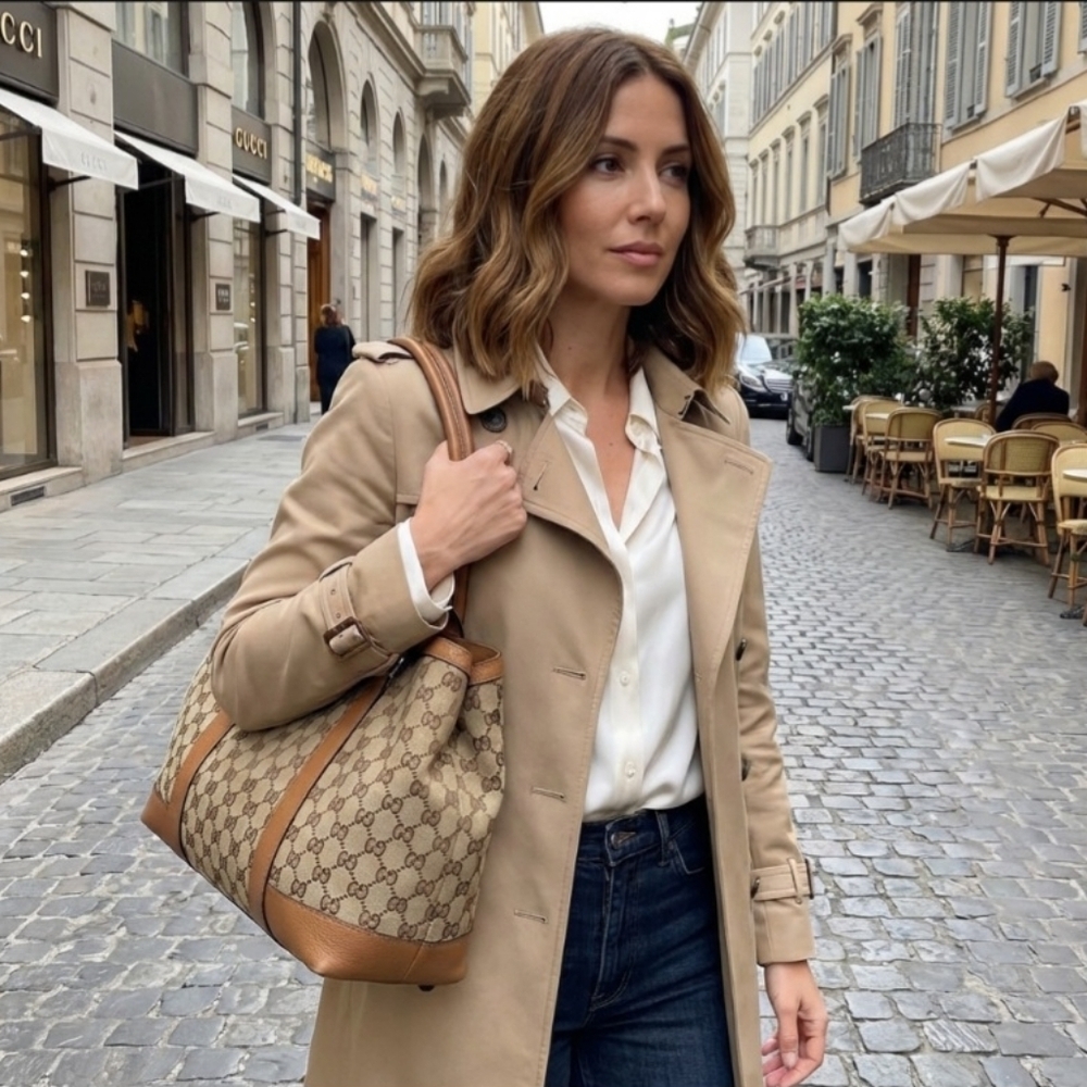 Gucci Brown Leather GG Supreme Canvas Shoulder Bag 353122 149695545